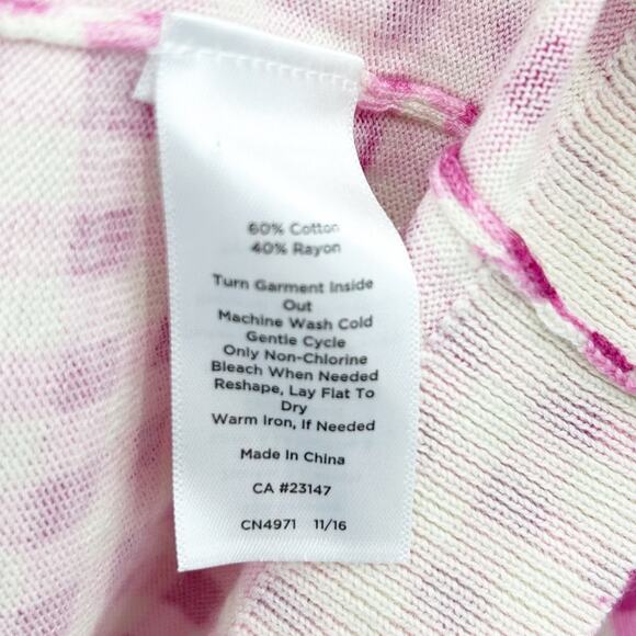 Talbots Pink Gingham Check Button Front Cardigan Sweater Womens Size Medium - Picture 7 of 11